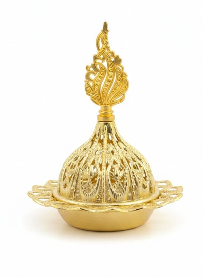 مبخرة بخور ذهبية بتصميم عربي فاخر – مبخرة معدنية مزخرفة من الحديد عالي الجودة مع غطاء قابل للإزالة – لتعطير الجو ونشر الروائح العطرية بالتساوي – قطعة ديكور فاخرة للمنازل والمناسبات – هدية مثالية للأصدقاء والعائلة - Image 1